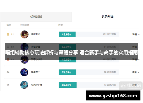 暗组辅助核心玩法解析与策略分享 适合新手与高手的实用指南